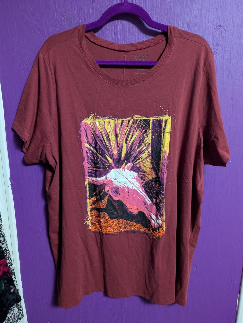 Heritage By Torrid Knit Red Cow Skull Graphic Tee 2X 18 20 FLAW *Seam